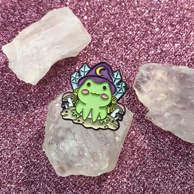 Witch Frogs Enamel Pins Custom Spell Book Magic Wand Potion Moon Phase Brooch Lapel Badge Animal Jewelry Gift for Kids Friends