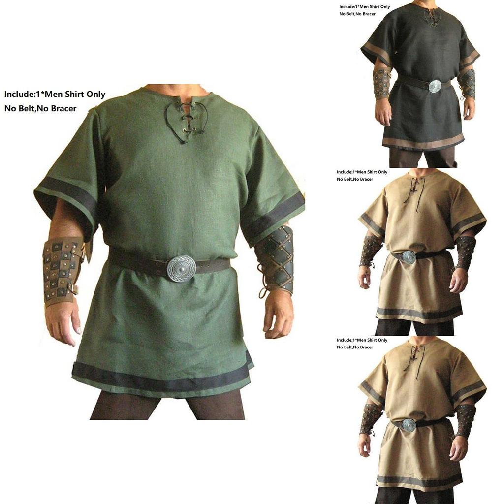 Medieval Norman Viking Costume Short Sleeve Tunic Top For Halloween Parties