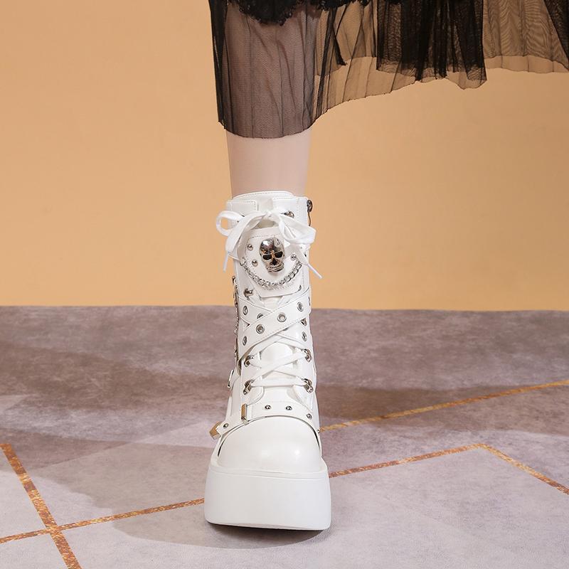 Fashion Punk Women Boots Fashion Rivet Shoes for Women Gothic Buckle Motorcycle Boots Platform Wedges Cool Nightclub Party Cosplay Shoes