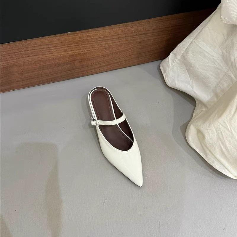 Women's Baotou Half Slippers Spring 2025 French Temperament Gentle Evening Breeze Pointed Button Slope Heel Cool Slippers