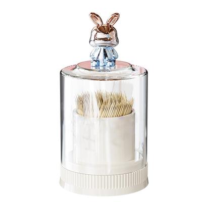 Toothpick Holder with Cute Rabbit Transparent Lid Large Capacity Round Toothpick Box for Kitchen Restaurant