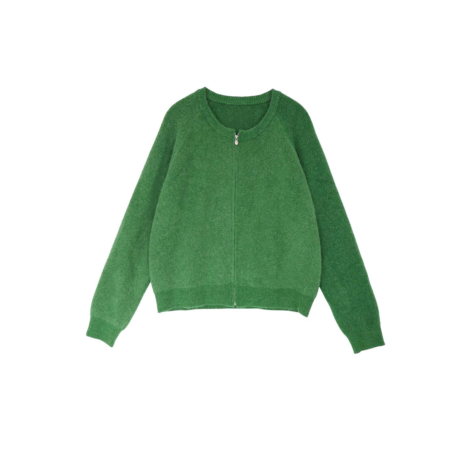 

Plus Size Women s Multi-Color Casual Zipper Cardigan Sweater - Slimming, Loose Fit, Round Neck for Autumn and Winter. XL (60-80 kg) зелёный