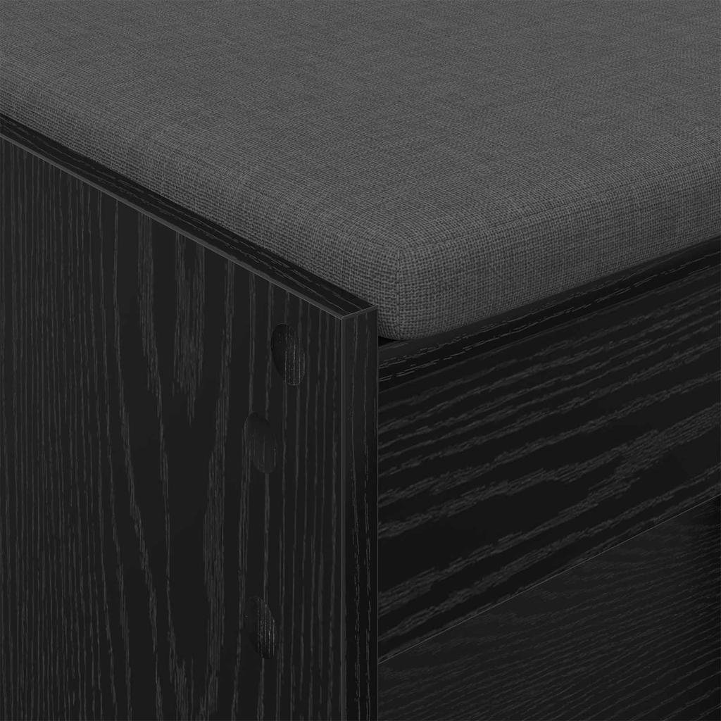 Hall Bench with Cushion and Shelf Black Oak 63 X 38 X 45 Cm