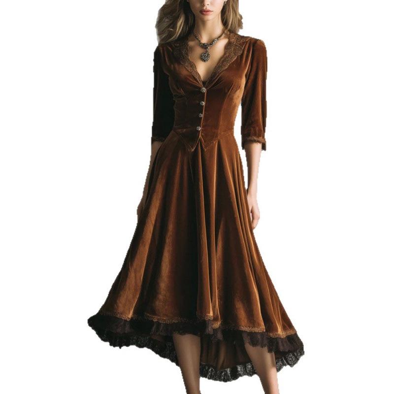 Women's Trendsetter Velvet Patchwork Lace Dress - Autumn/Winter European & American Street Style
