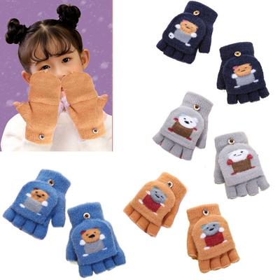 Thickened Autumn Winter Gloves Cold Proof Knitted Gloves Flip Gloves Children Baby Gloves Students
