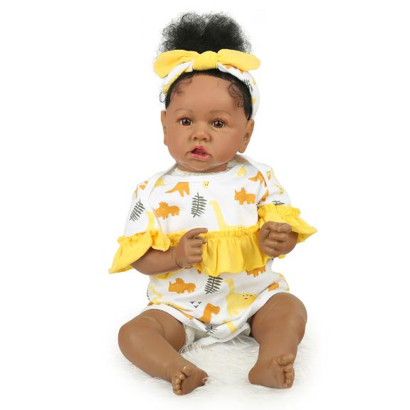 Saskia 22-Inch Reborn Baby Doll: Lifelike Real Touch Full Body Silicone Brown Eye