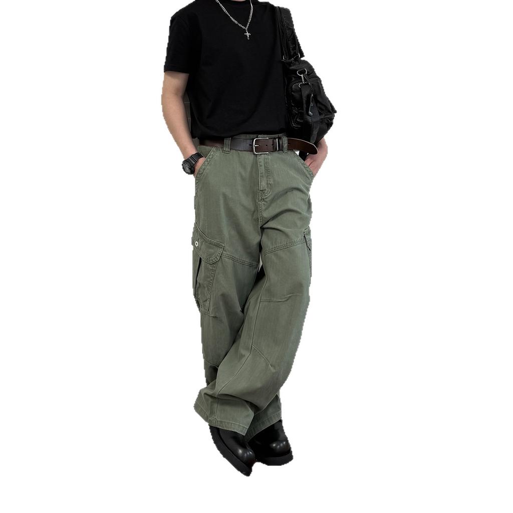 American street retro washed multi-pocket overalls men's and women's loose and drape wide-leg casual trousers tide