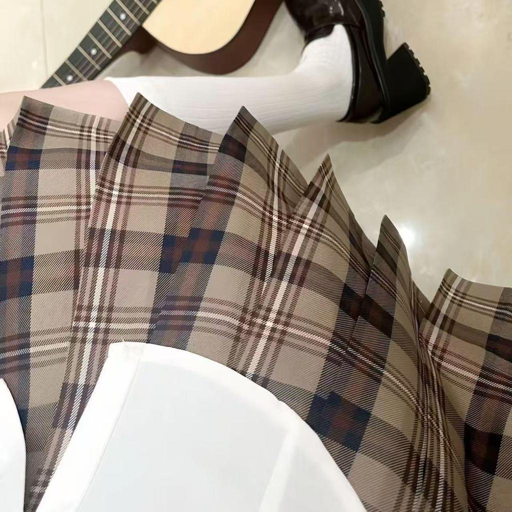 Japanese JK School Uniform Plaid Skirt Set - Women's Short Sleeve Pleated Skirt