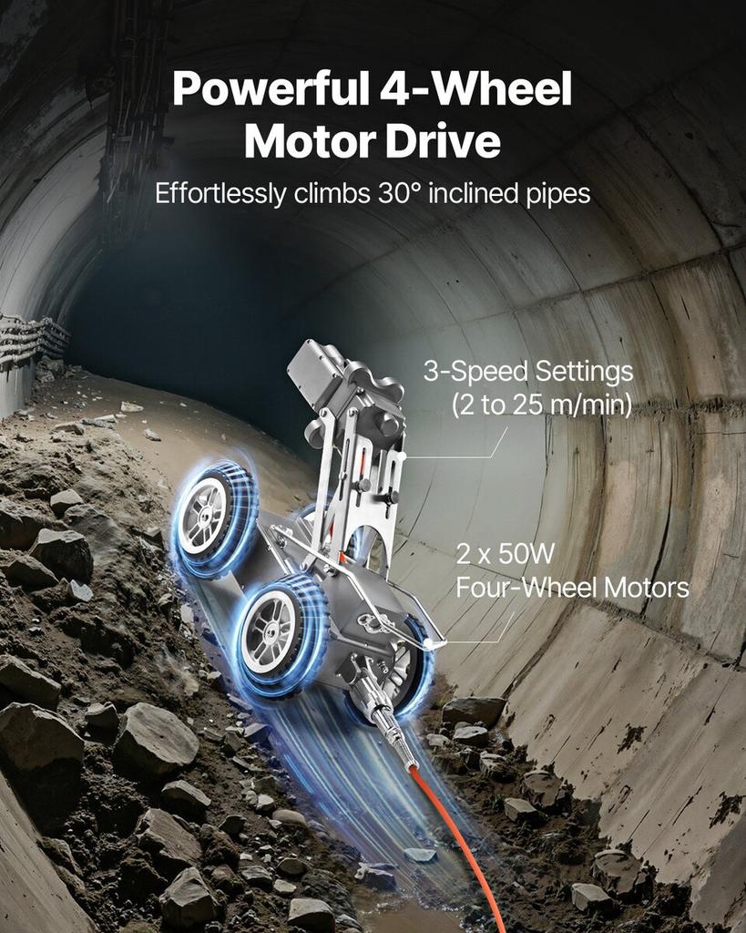 Sewer Pipe Inspection Robot, 197FT/60m Pipeline Detection Crawling Robot with 2MP Front/Rear Camera & Touchscreen Tablet, IP68 Plumbing Camera with