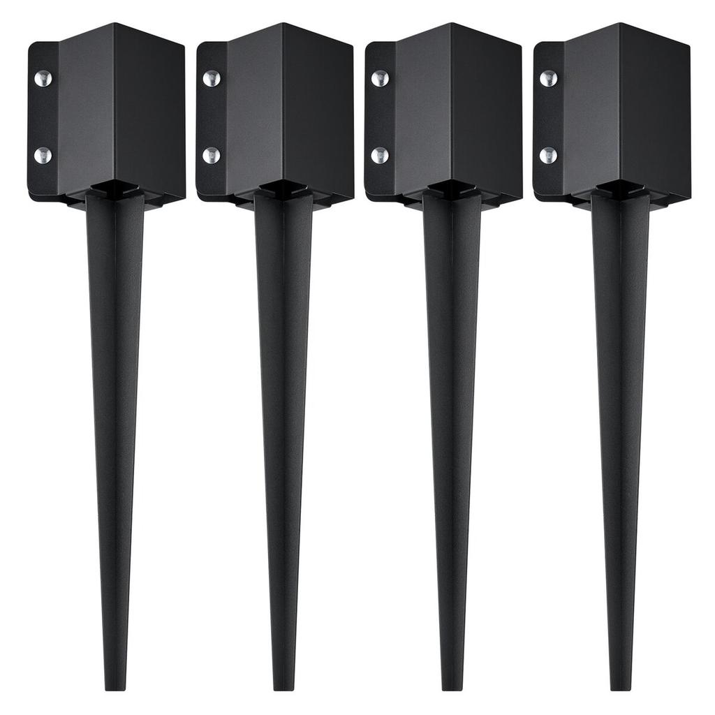 Fence Post Anchor Ground Spike, 4 Pack 24 x 4 x 4 Inches Outer Diameter (Inner Diameter 3.5 x3.5 Inches), Metal Black Powder Coated Post Stake Ground,