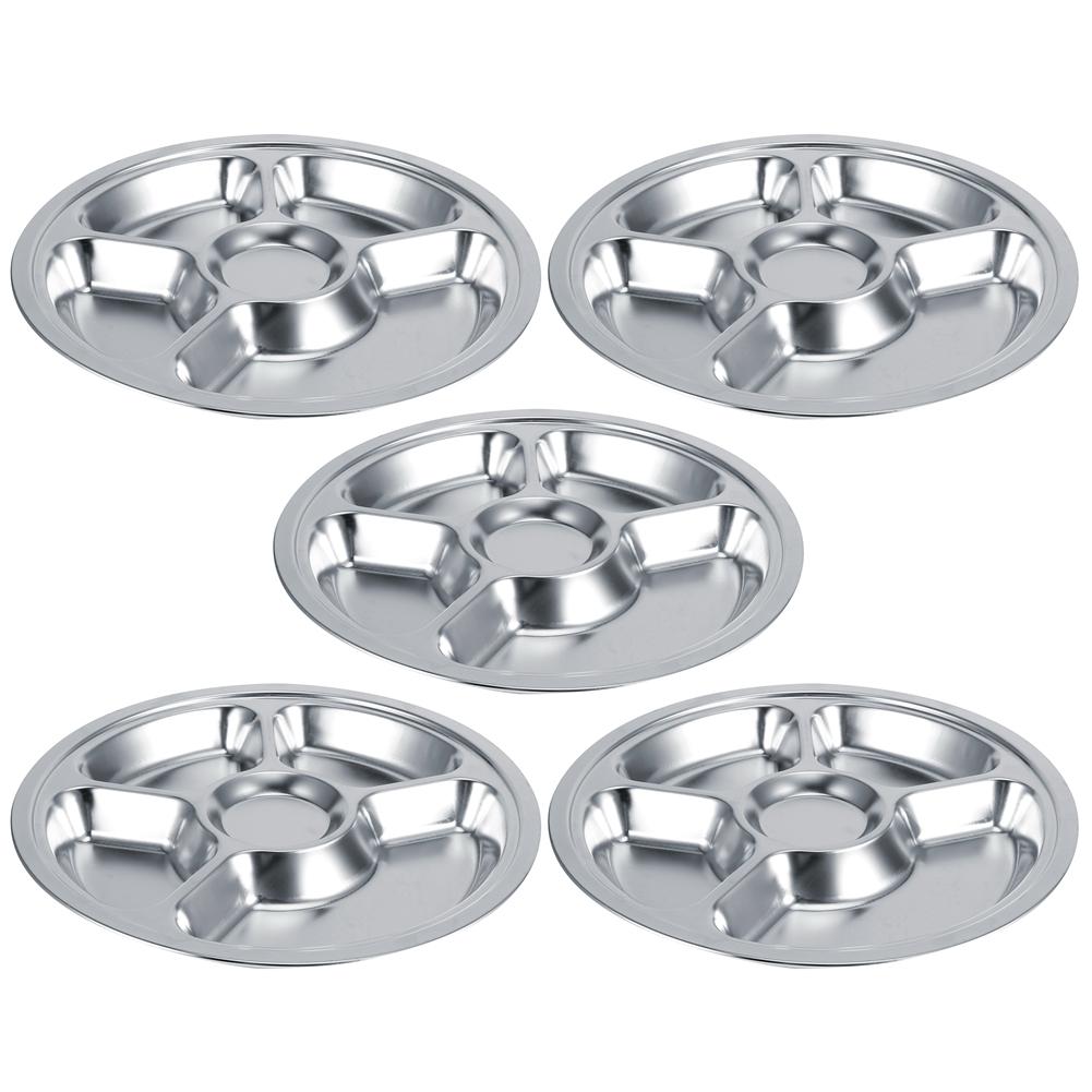 5Pcs Thicken 304 Stainless Steel Round Divided Service Plate Dinner Tray Tableware for Kid5?Section