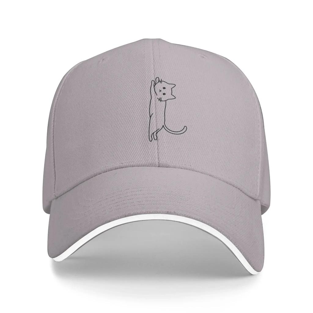 Cute Cat Hanging On Casual Baseball Cap Stretching Cat Outline Outdoor Sport Hip Hop Hats Summer Sun Unisex Men Snapback Cap