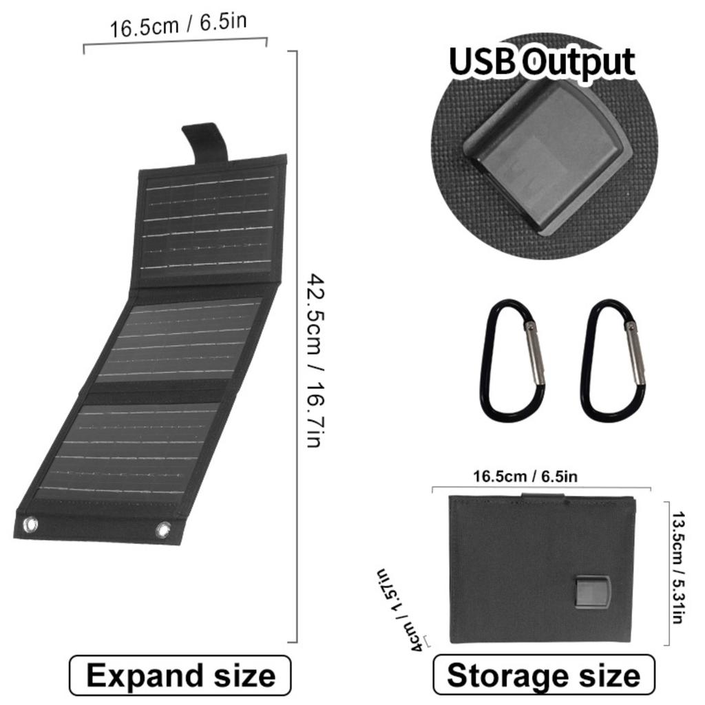 Portable Charger Foldable 3-Panel USB Bank for Hiking Outdoor
