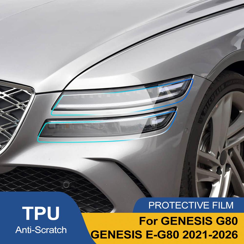 TPU Car Headlight Protection Film For GENESIS G8 E-G80 Smoke Black High-Gloss Pre-Cut PPF Anti-Scratch Car Vinyl Wrapping Kit