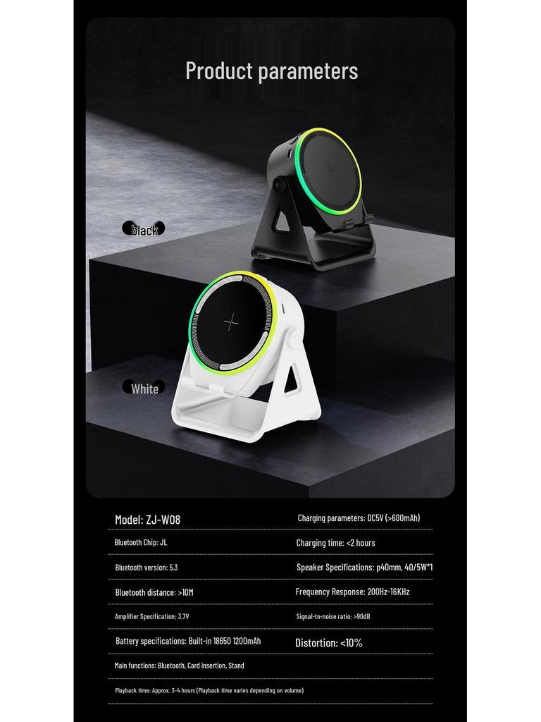 ZJ-08 Multifunctional Wireless Charger & RGB Speaker with Bluetooth and Desktop Stand