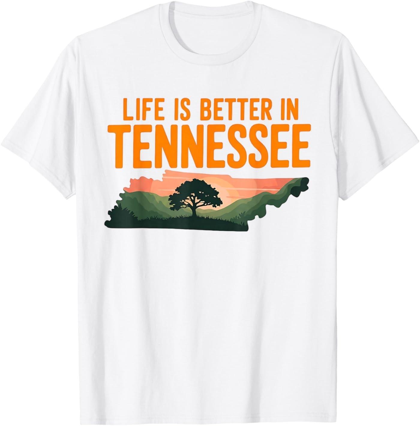 Life is Better in Tennessee, Scenic TN State Outline Sunset T-Shirt S разноцветный