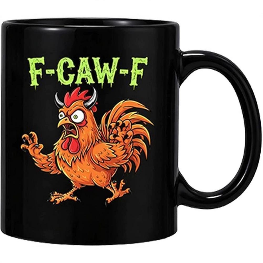Chickens Pun Sarcastic Ceramic Coffee Cup, Funny Caw-F Chicken Coffee Mug 11 Oz, Crazy Rooster Humor Accent Cup Gift For Friends 301-400ml