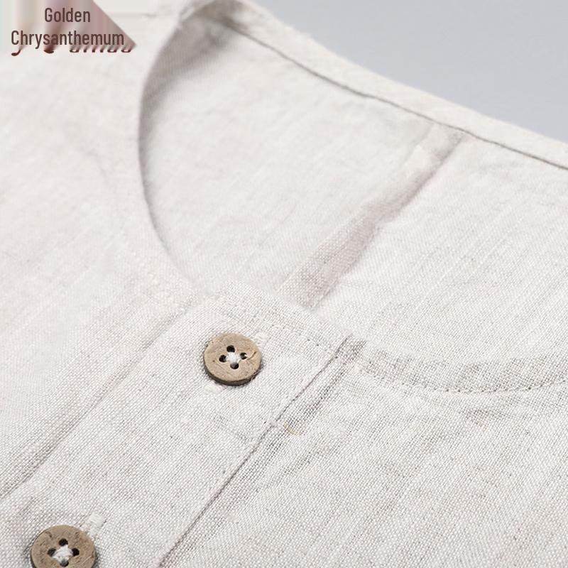 Men's Casual Chinese Style Linen 3/4 Sleeve T-Shirt