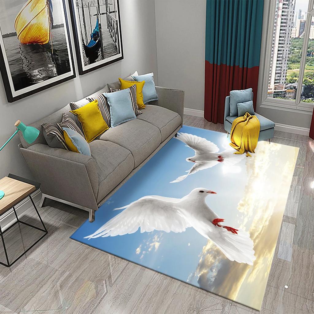 3D White Peace Pigeon Carpet Symbol of Peace Rugs for Bedroom Living Room Decor Floor Welcome Rugs Bathroom Door Non-Slip Rugs
