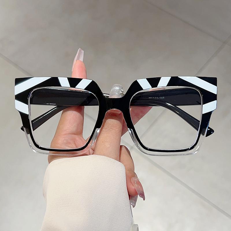 KAMMPT Übertriebene Quadratische Brille Damen Mode Vintage Patchwork Blaulichtblockierende Brille Stylische Nicht-Sehstärke Brille