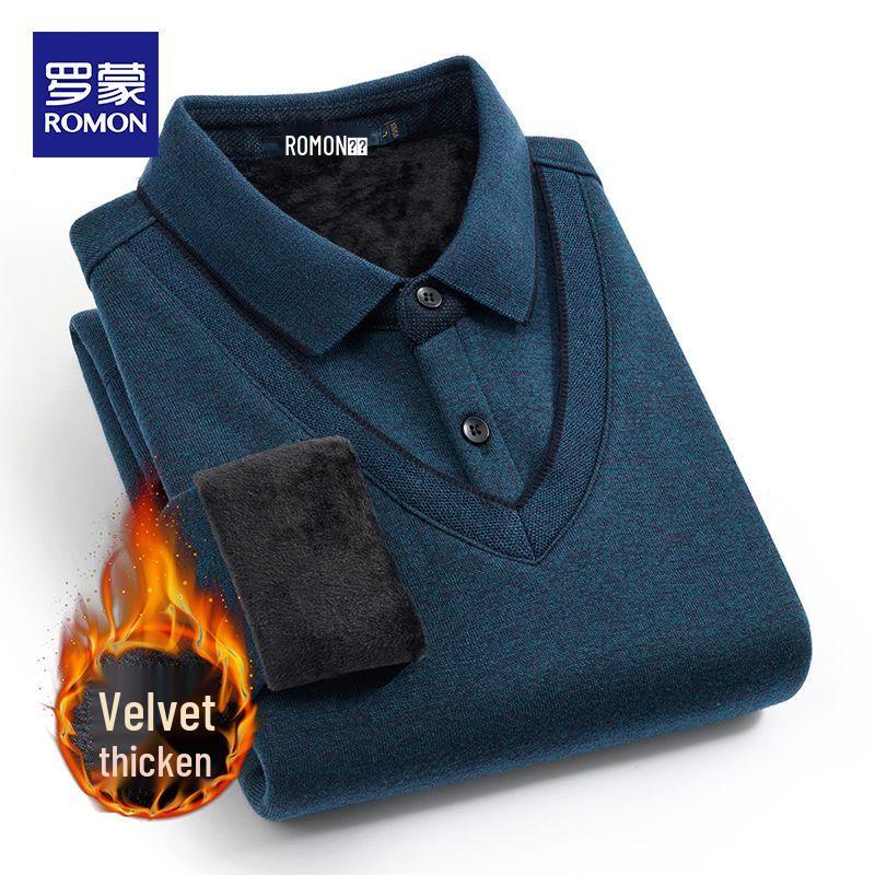 ROMON Men's Collared Long-Sleeve Top