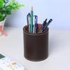 Pen Container Large Capacity Wear Resistant Smooth Edge Simple Style Compact Size Save Space Faux Leather Round Pen Holder Desktop Stationery Storage
