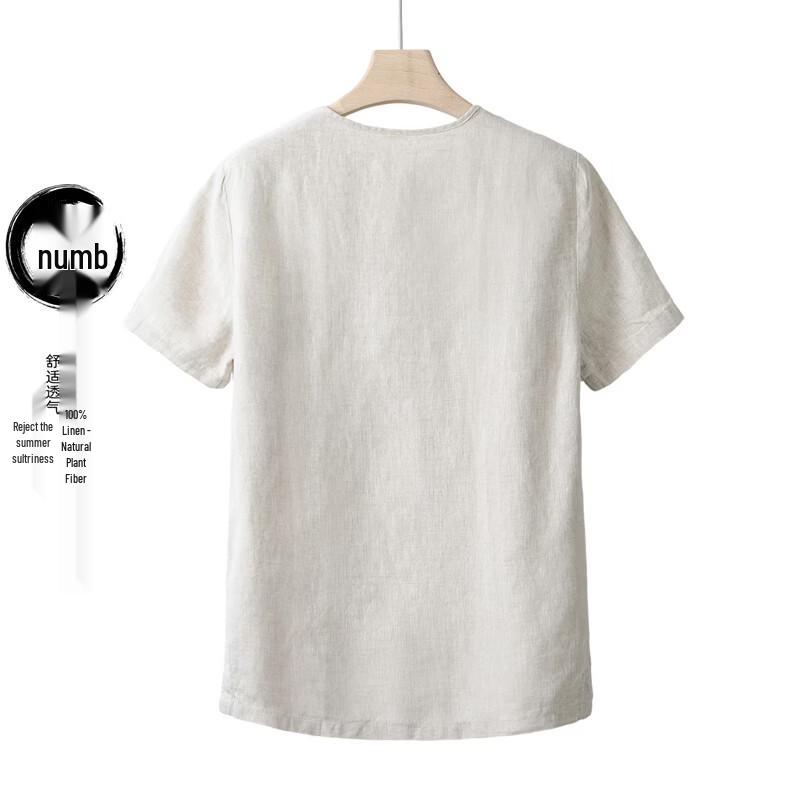 Hengyuanxiang Men's Retro Linen Short-Sleeve T-Shirt