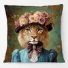 Fashion Animals Portraits Poster Zebra Tiger Leopard Lion Giraffe Fox Moose With Floral Cushion Cover Decorative Pillow Case