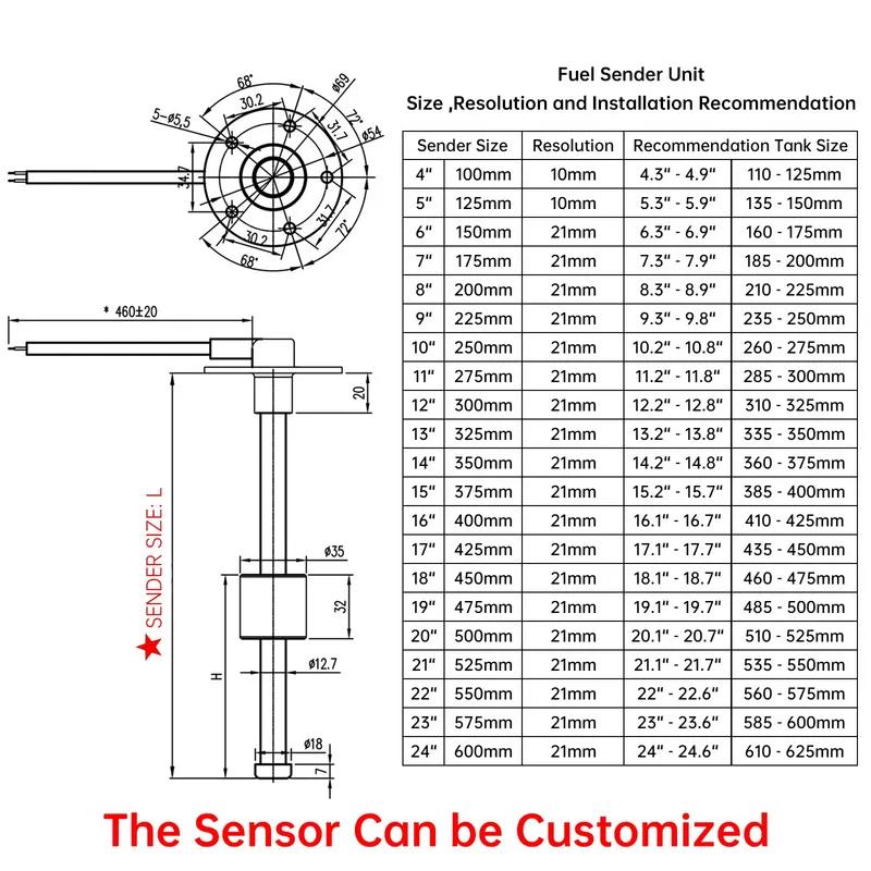 * 240-33ohm Stainless Steel Water Level Fuel Level Sensor Fuel Sending Unit Tank Fit Car Water Level Gauge Indicator Customized