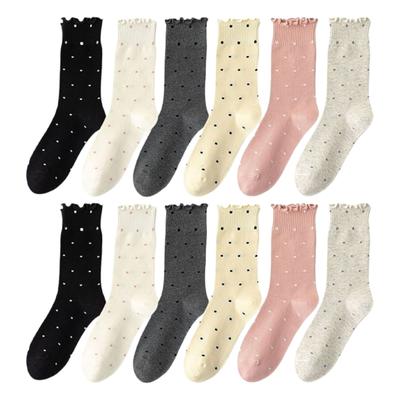 6 Pairs Women’s Stackable Bubble Socks Breathable Cotton Fabric Stringy Edges And Dot Pattern Design