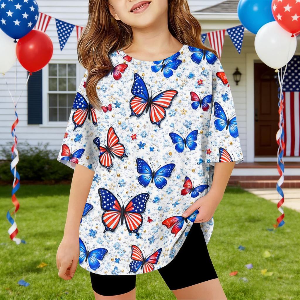 Kids Independence Day Print Round Neck Short Sleeve Casual T-shirt