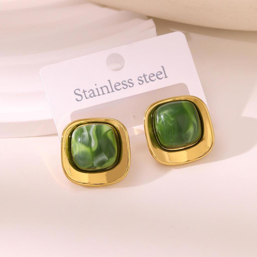 French Fashion Resin Cube 18k Stud Earrings for Women's Daily Wear