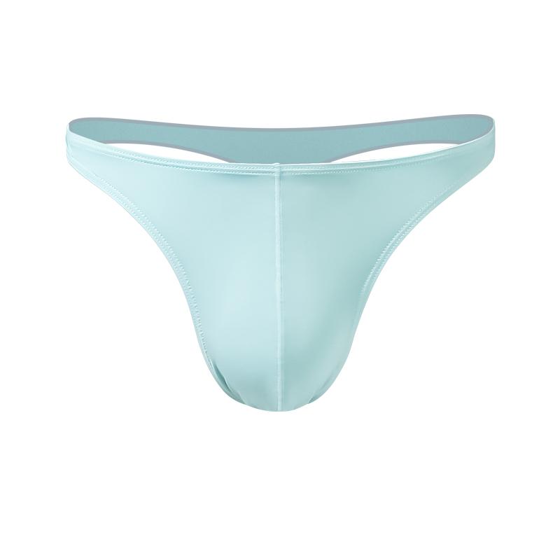 Men's Low-Waist Pure Color U-Convex Elastic Tight Sexy T-Panties Ice Silk Slippery Butt-Revealing Thong Breathable T-Pants