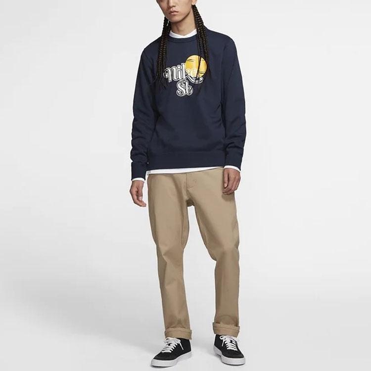 Nike Sb Icon Letter Print Crew Neck Pullover Sweatshirt Men Sweatshirt Navy BV0885-451