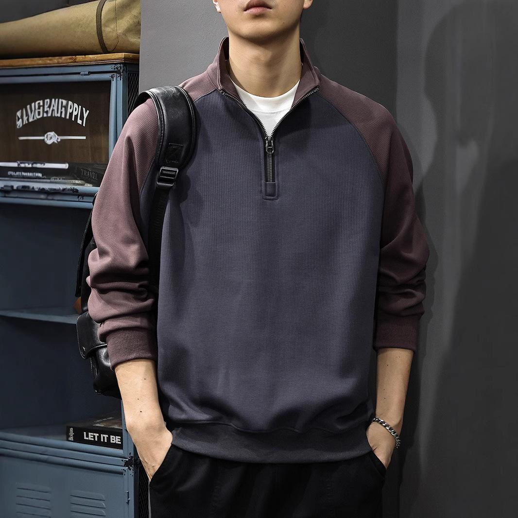 Осенний дизайн Sense Splicing контрастного цвета рубашка поло с длинными рукавами мужской — фото 5