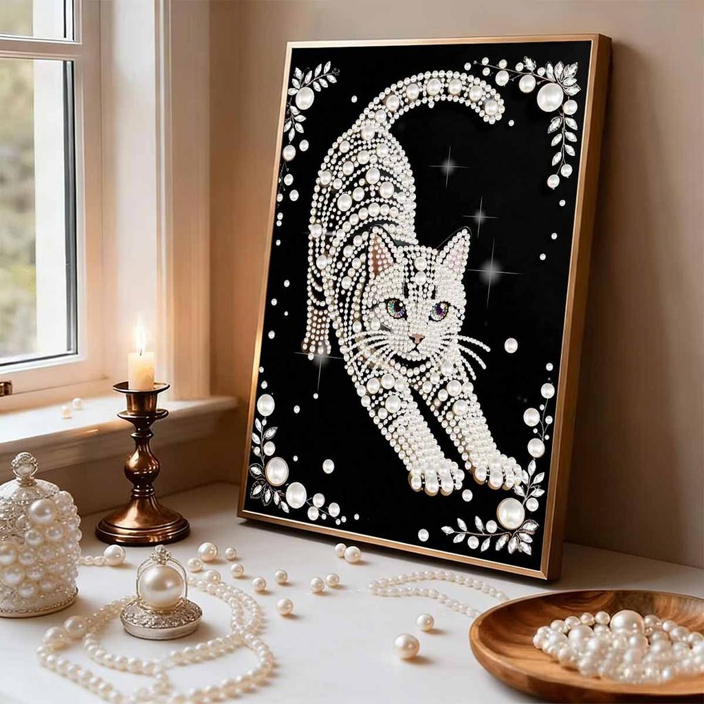 Pearl Painting Kit White Cat Theme Frameless Handicraft DIY Bedroom Decoration Living Room Wall Art Room Decoration Art Craft Decoration