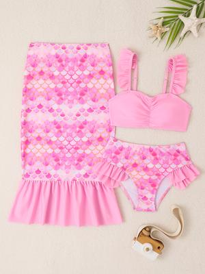 1Set Kids Bikini  Three-piece Swimsuit Girls Bikini Swimsuit Toddler Baby Gir Swimwear
