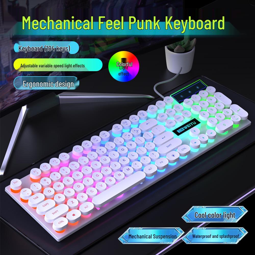 Retro Punk Mechanical Wired Keyboard & Mouse Set for Gaming and Office