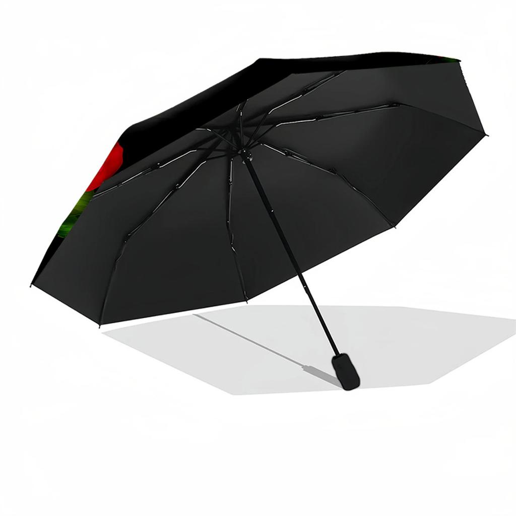Red Rose Wreath Design Compact Travel Automatic Umbrella Folding Umbrella with 8 Ribs Lightweight All-Season Use Elegant Women's Umbrella