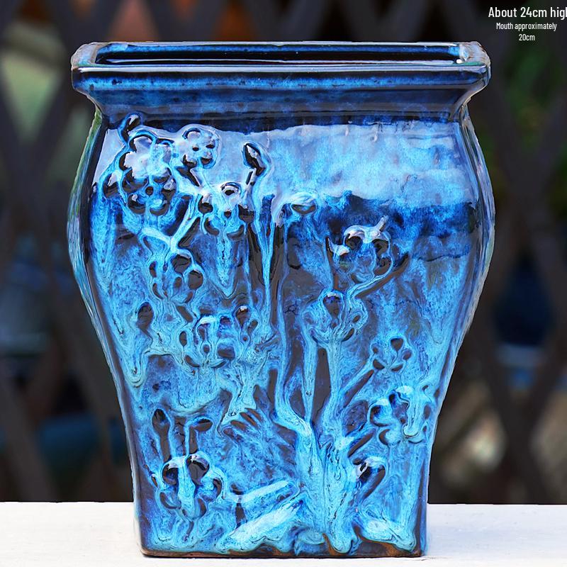 Handmade Terracotta Succulent Pot, Large Square with Gloss Glaze and Breathable Design.