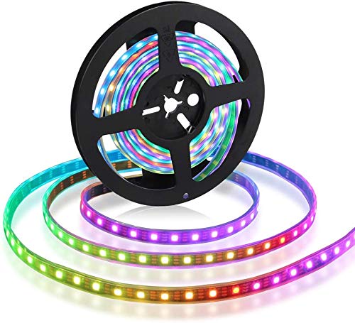 ALITOVE LED Strip Light, WS2812B Addressable 5050RGB SMD, 5m, 300 Pixels, Dream Color, Waterproof, Black Base, DC 5V, Illumination