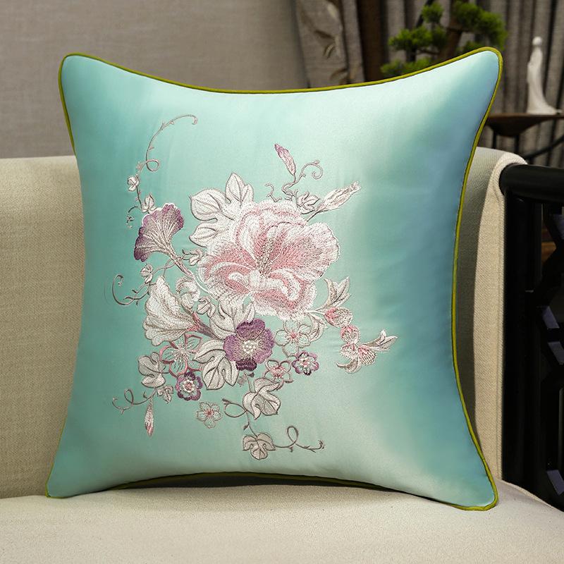 Chinese-style Embroidery Throw Pillow Redwood Sofa Cushion Cover Headboard Flowers Solid Wood Chair Lumbar Support Cushion Cover