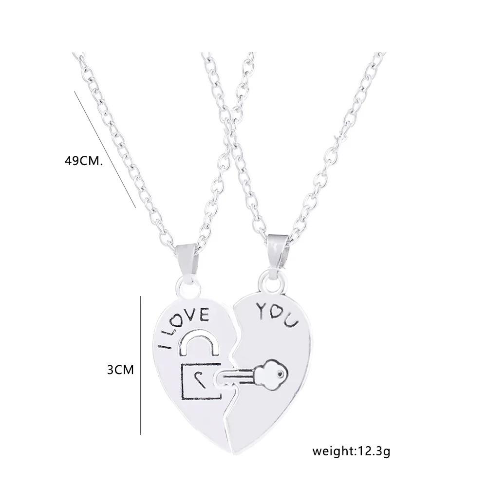 2pcs Couple Lock Key Heart Puzzle I Love You Pendant Couple Necklace Pendants Necklaces for Lovers Valentine's Day Jewelry Gifts