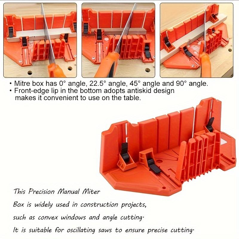14in Plastic Miter Box And 12in Hand Saw Set, Reinforced Steel Back Saw For Accurate Cutting, Preset 90 Degree 45 Degree 22.5 Degree And 0 Degree Cuts