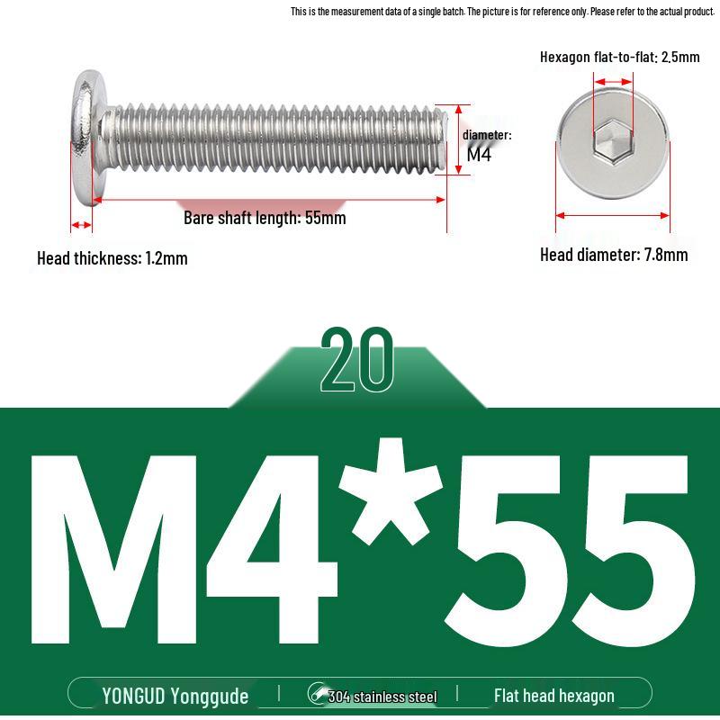 304 Stainless Steel Ultra-Thin Flat Head Hex Socket Bolt, M2-M12
