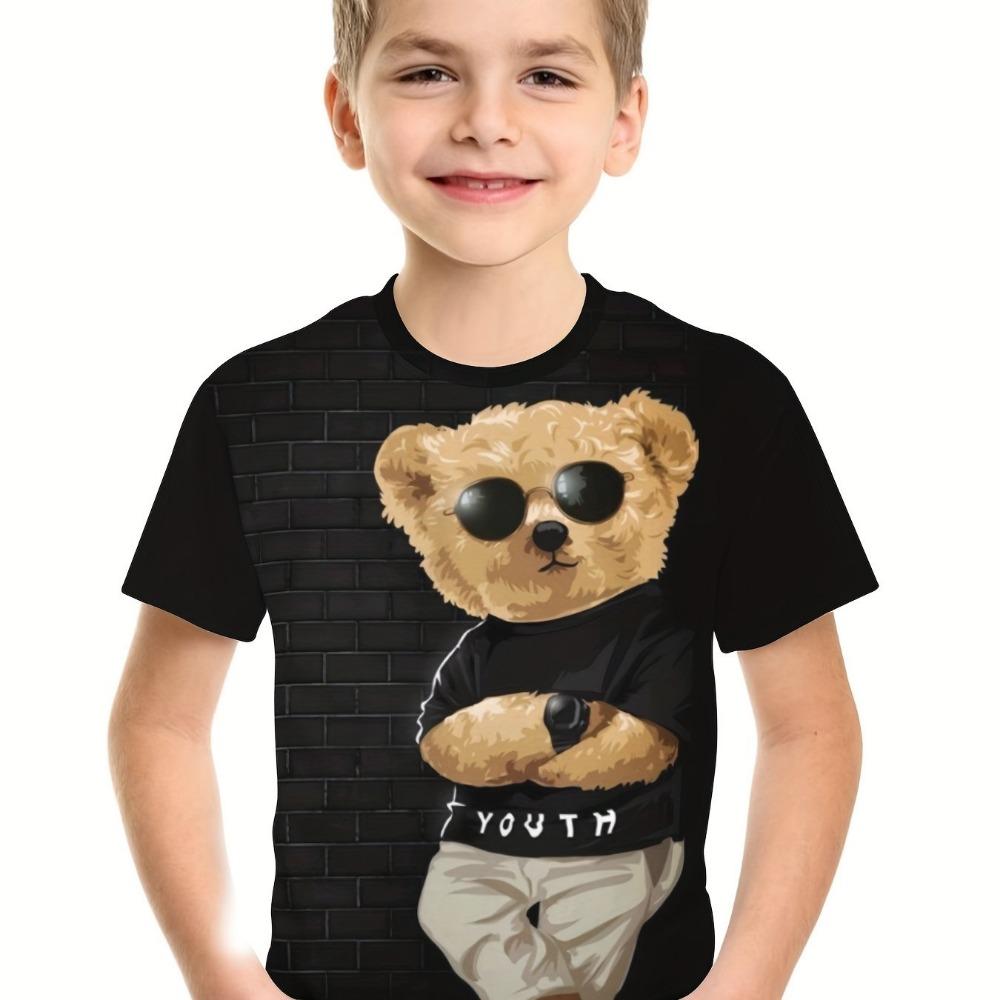 Kids Boys Clothes Short Sleeve Cool Bear Print Children Summer Clothes Boys Tshirt Casual Stylish