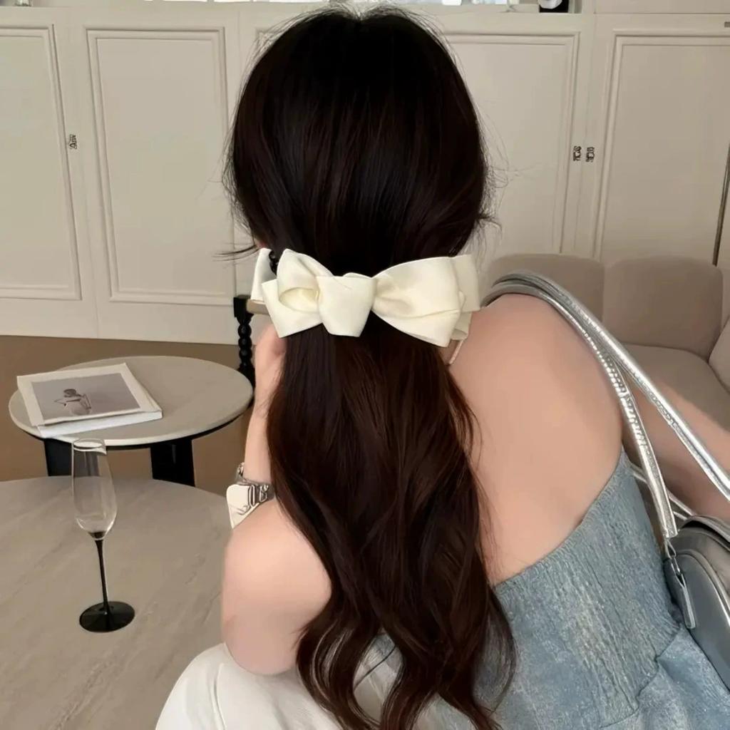 Korean Black Satin Bow Banana Clip Women's Back Head Hair Vertical Clip Temperament Ponytail Clip Hairpin Headdress