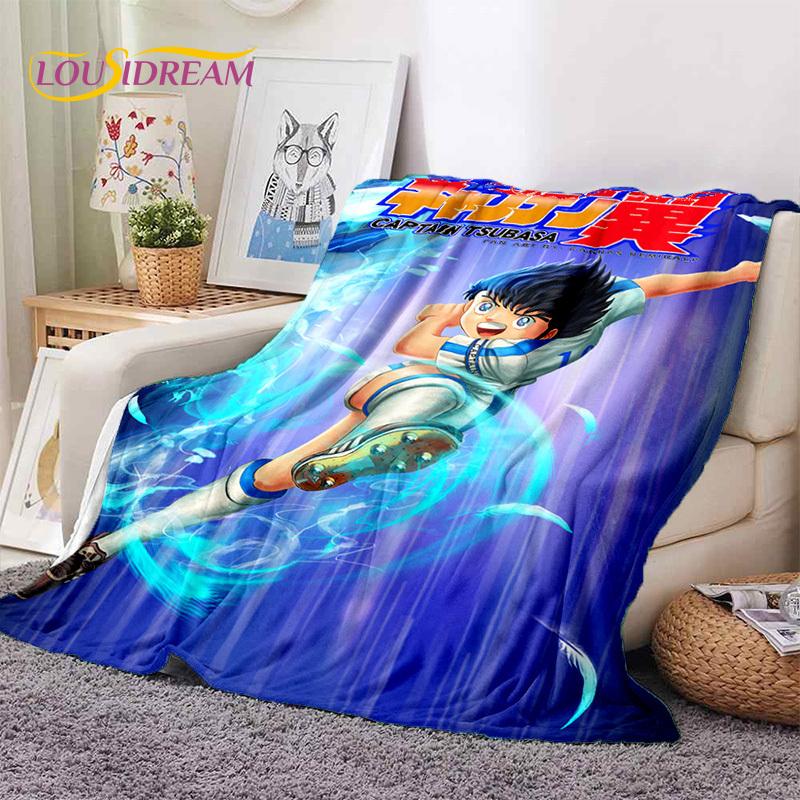 Cartoon Captain Tsubasa Fußball Weiche Flanelldecken, Überwurfdecke Bequeme Decke für Picknick Betten Sofa Zuhause Schlafzimmer Geschenke