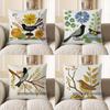 Home Decor Colorful Bird & Flowers Decorative Pillow Cover Pattern Cushion Cover Suitable For Sofa Bedroom Car Pillow Cover