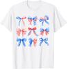 Coquette Bows Red White Blue USA Flag 4th Of July Women Girl Unisex T-Shirt Mens Womens Tees Top